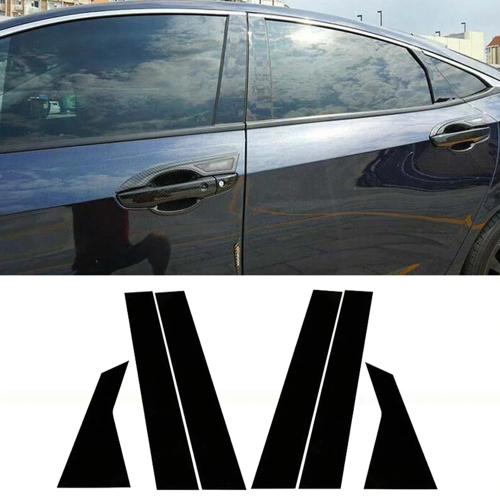 6 Stuks Auto-accessoires Voor Honda Civic 10Th 2016 2017 2018 2019 2020 Glossy Black Deur Window Pillar Berichten Cover trim Kit Nieuwe