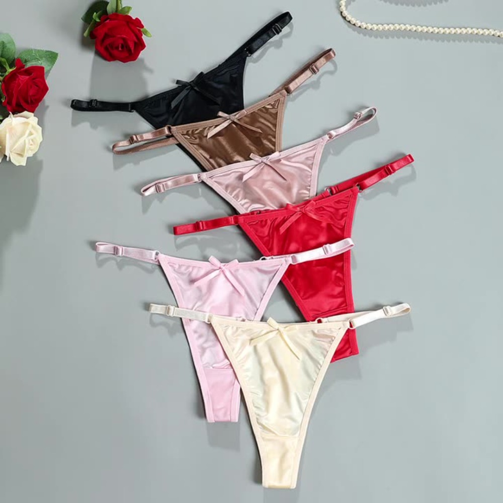 New Adjustable Girls G-Strings Pants Satin  Cotton Crotch T-Back Women's Sexy Thin Strap Bow Underwear Plus Size