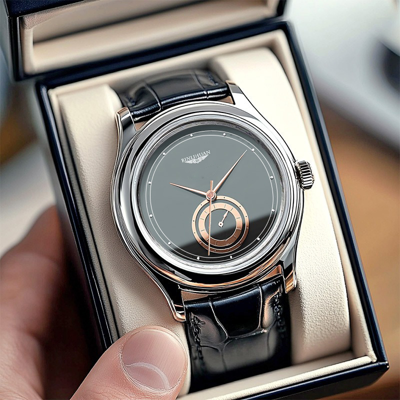 Relojes analógicos de cuarzo de cuero negro de negocios a la moda para hombres, regalo diario de San Valentín, regalo de graduación para la escuela