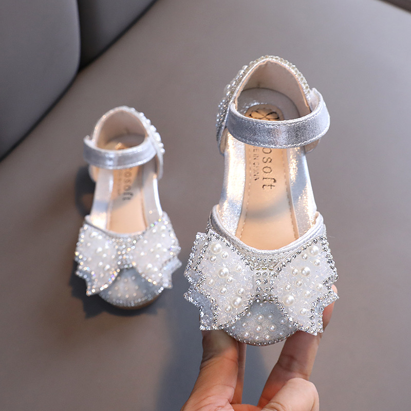 Zomer Meisjes Platte Prinses Sandalen Mode Pailletten Strik Strass Baby Schoenen Kinderen Schoenen Voor Feest Trouwfeest Sandalen E618