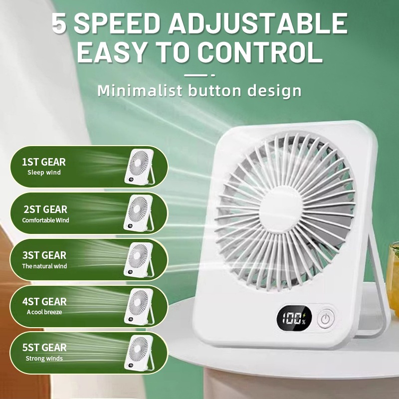 Ventilateur de refroidissement mini pliable rechargeable par USB avec batterie intégrée, ventilateur de bureau portable multifonction pour les sports de plein air, les voyages et l'été