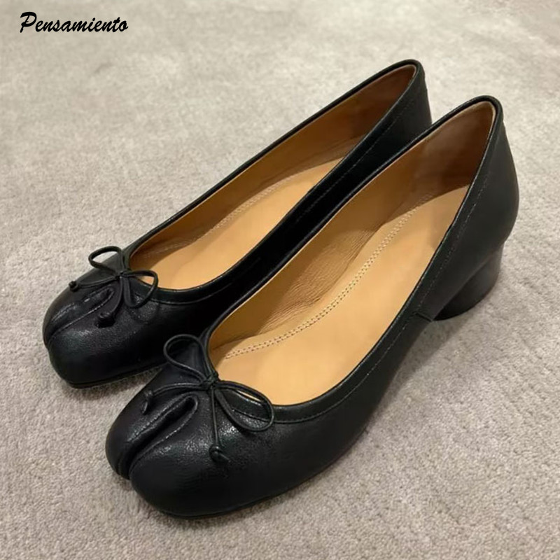 Mode plissé concepteur bout fendu femmes pompes confort en cuir souple 3.5 cm à talons bas Ballet ballerine décontracté Tabi mocassins chaussures