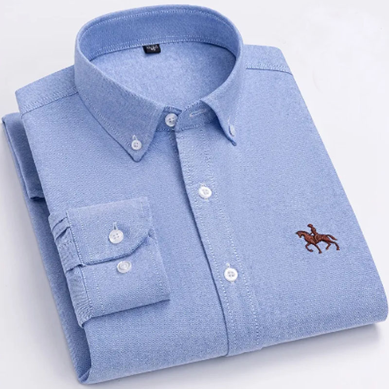 Camisa giratoria Oxford de manga larga para hombre, camisa 100% de algodón puro con bolsillo bordado, estilo de botones, suave, mediana, S ~ 7XL