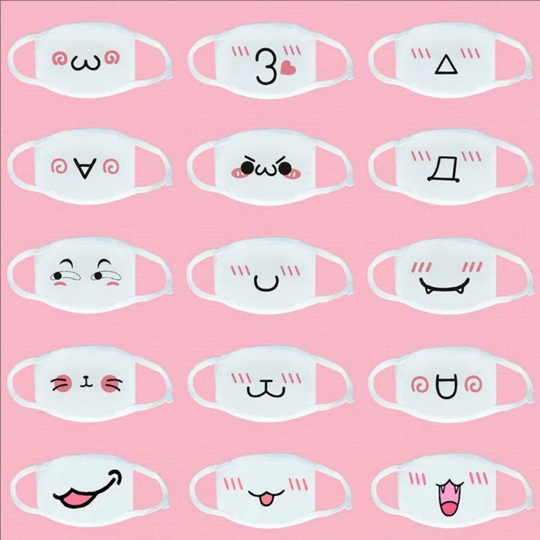Novo anime engraçado e bonito máscara de expressão algodão branco máscara de poeira cosplay adereços expressão dos desenhos animados lábios máscara facial vários modelos