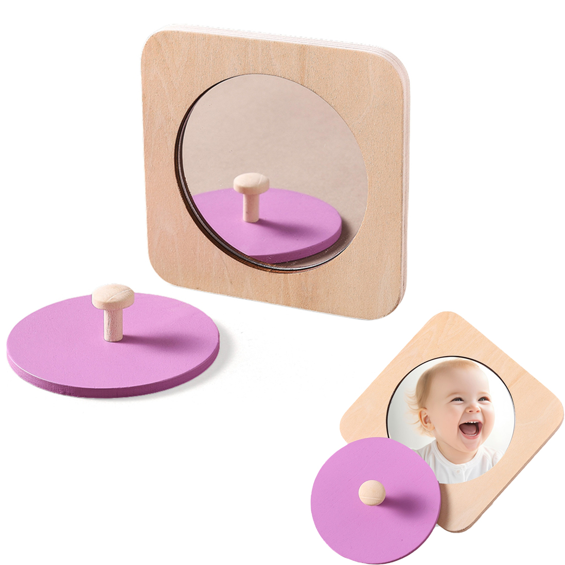 Rompecabezas Montessori con espejo, tablero ocupado, juguetes de madera para niños, juguete sensorial educativo temprano para niños pequeños, ayudas para la enseñanza preescolar, regalos