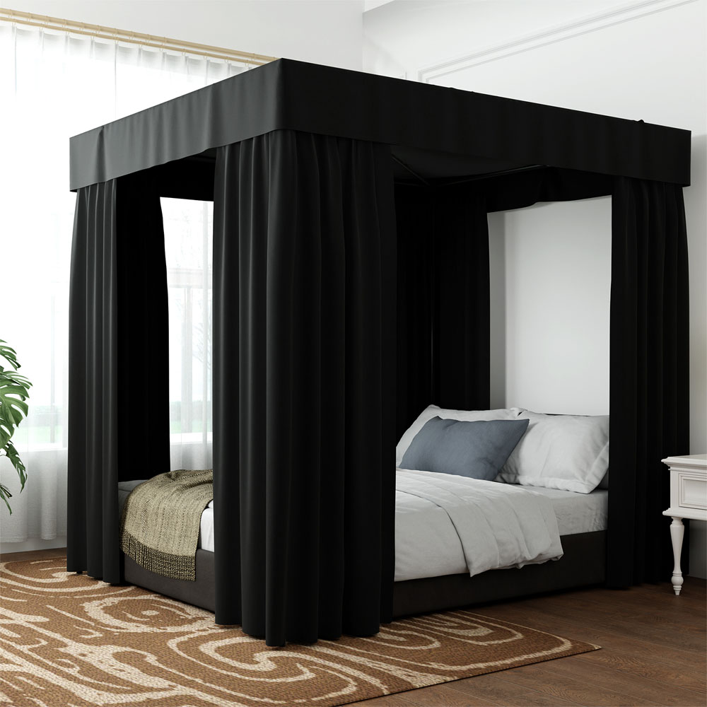 Hitam empat tiang sudut tahan angin, kanopi tempat tidur tahan angin kanopi tipis untuk Dewasa Anak perempuan kamar tidur tahan angin ratu/King