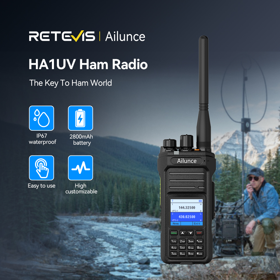 Radiotelefon Retevis Ailunce HA1UV, wodoodporny IP67, daleki zasięg, bateria 2800mAh, dwupasmowy, dwukierunkowy, ładowalny, przenośny Walkie Talkie