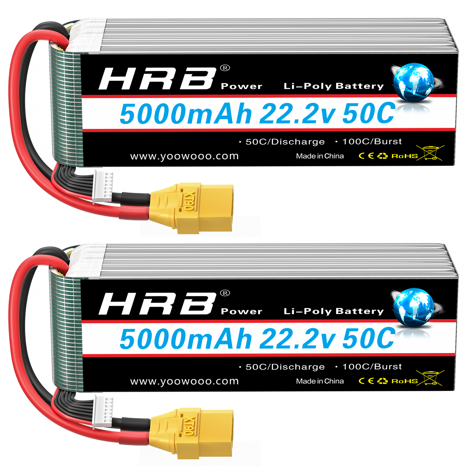 1/2 buah HRB 6S Lipo baterai 22.2V 5000mah Drone baterai 50C dengan konektor XT90 untuk Quadcopter AirplaneRC mobil Monster RC Drone