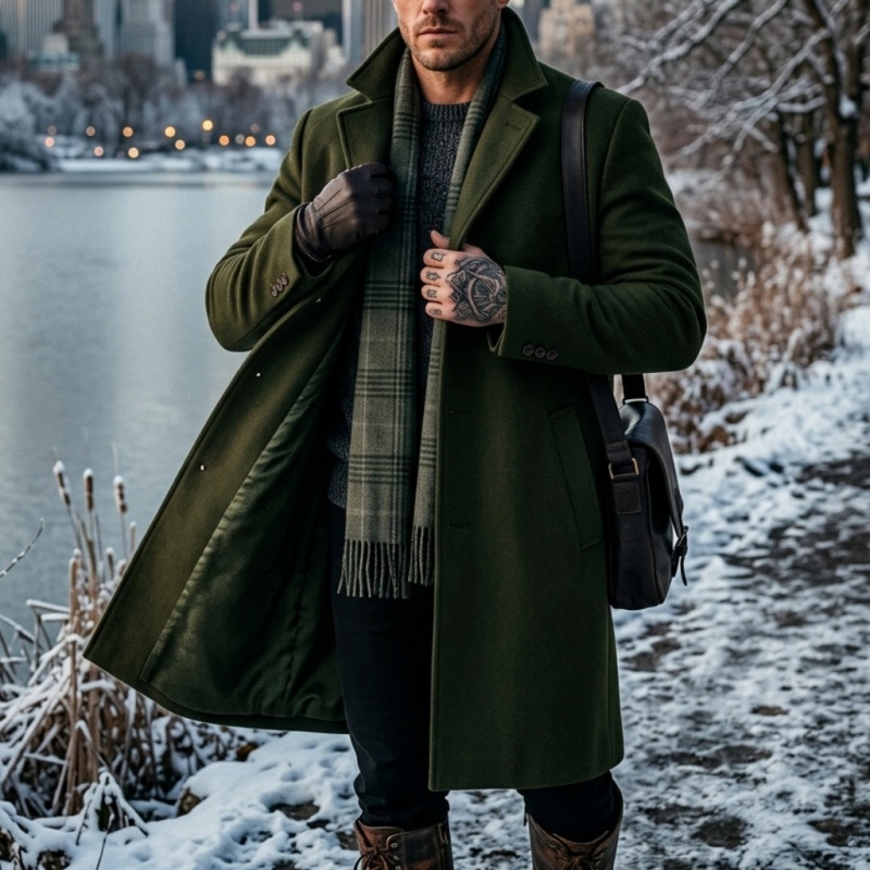 Novo Casaco Longo Masculino de Inverno em Tecido Misto - Fechamento com Um Botão |   Jaqueta Estilo Terno para Homens, Casual de Negócios e Pronta para o Dia a Dia, Inverno