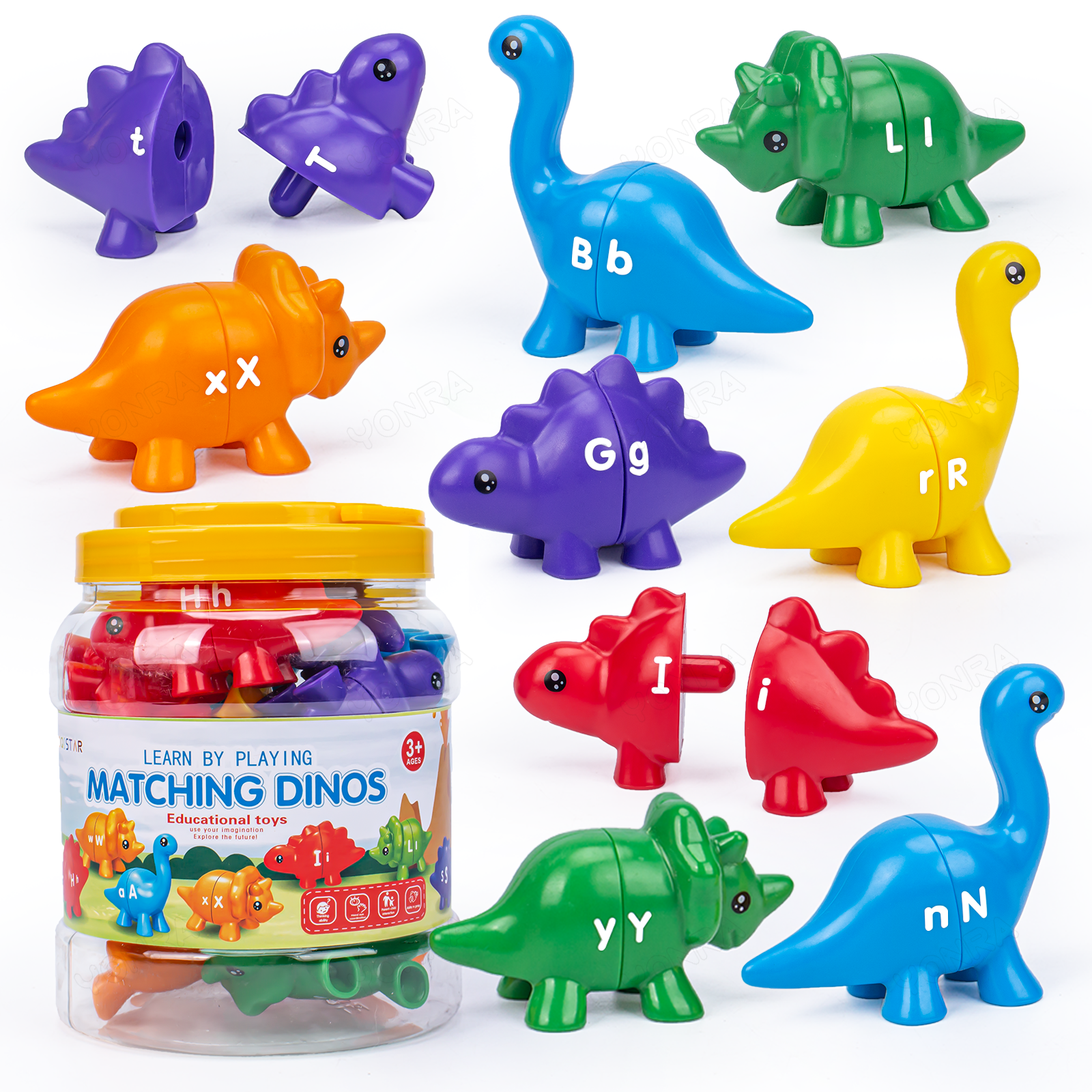 Passendes Dinosaurierspielzeug mit Aufbewahrungseimer, Montessori-Spielzeug für Kinder, Zählen, Lernspielzeug für Kleinkinder, Kinder-Entwicklungsspiel