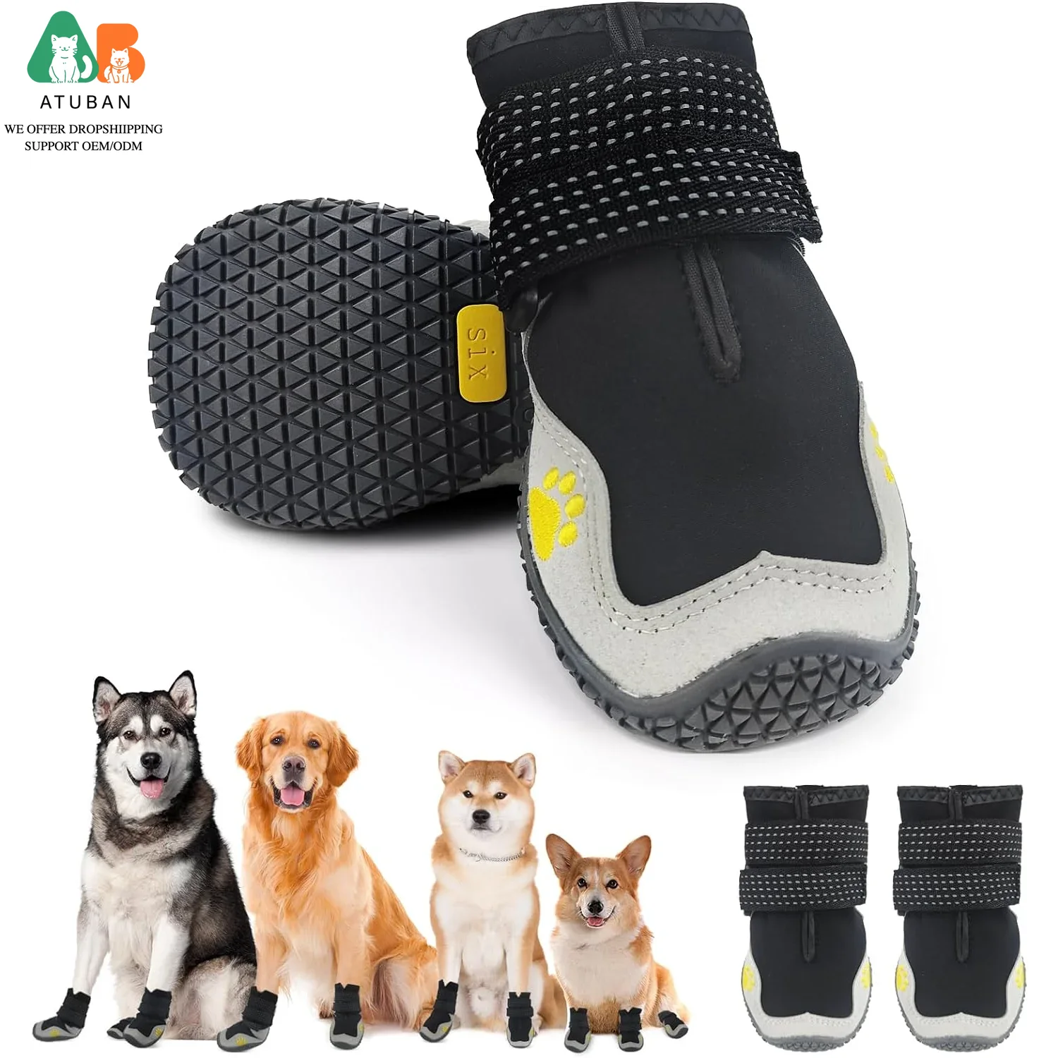 ATUBAN Scarpe per cani di taglia grande, Stivali impermeabili per cani di taglia media e grande, per pavimentazione calda Escursionismo invernale sulla neve Elastico traspirante