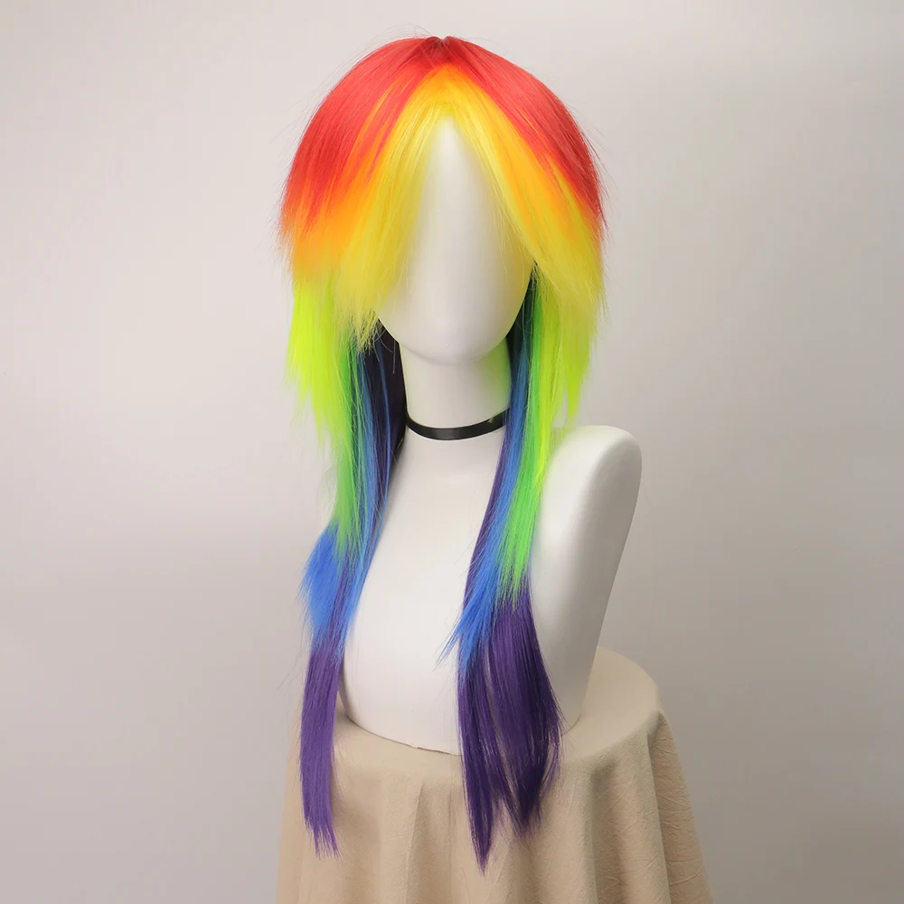 Anime Synthetisch haar Dames Cosplay Rainbow Dash Meerkleurige hittebestendige feestpruiken