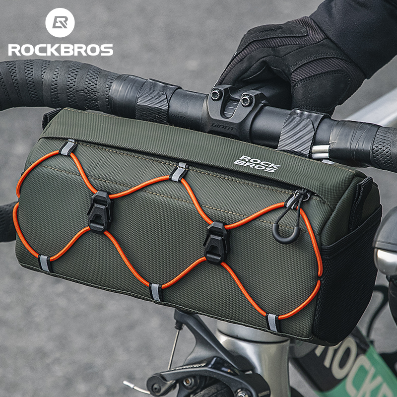 ROCKBROS tas tabung depan sepeda, kantung setang kapasitas 2,2 l tahan air multifungsi portabel tas bahu pita elastis