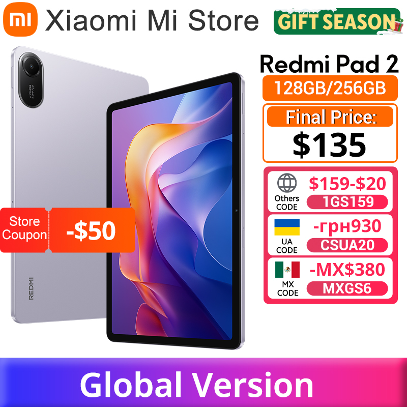 グローバル版 Xiaomi Redmi Pad 2  高性能Helio G100-Ultra搭載 11インチ 2.5Kクリスタルクリアディスプレイ 18W急速充電 9000mAhバッテリー