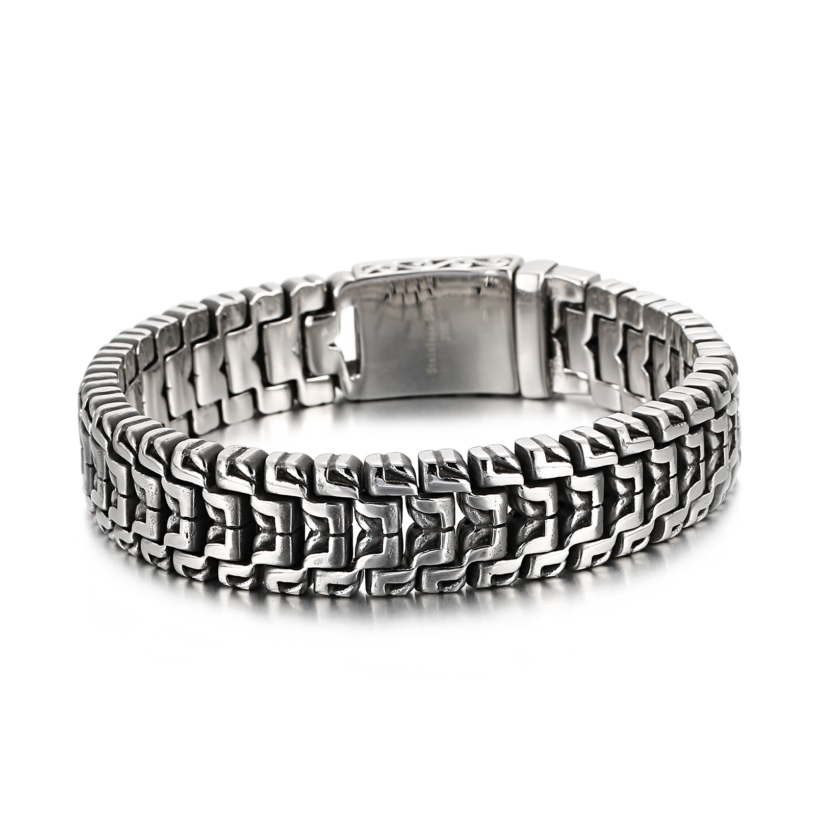 16mm Kombination Mode und Retro-Elemente Biker Kette Armband-Edelstahl 316l-KB123643-BDJX