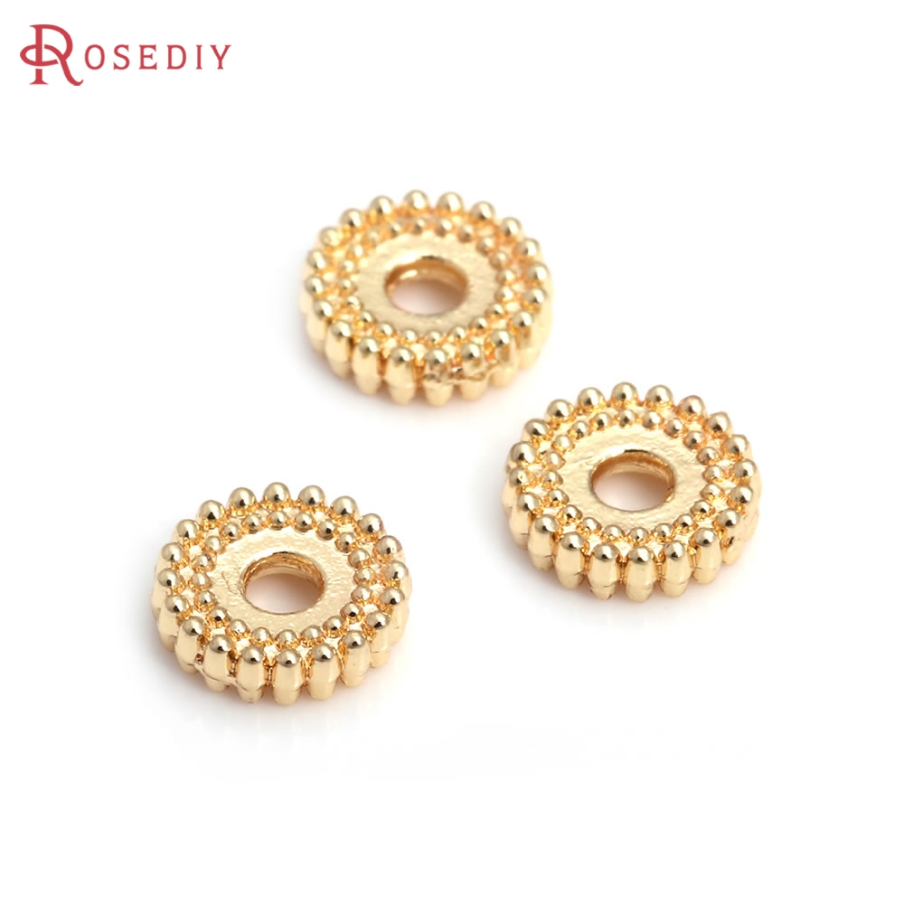 Linterna de latón de Color dorado de 18K, cubo de gusano redondo, tejido de flores, pulseras poligonales, cuentas espaciadoras, accesorios de joyería