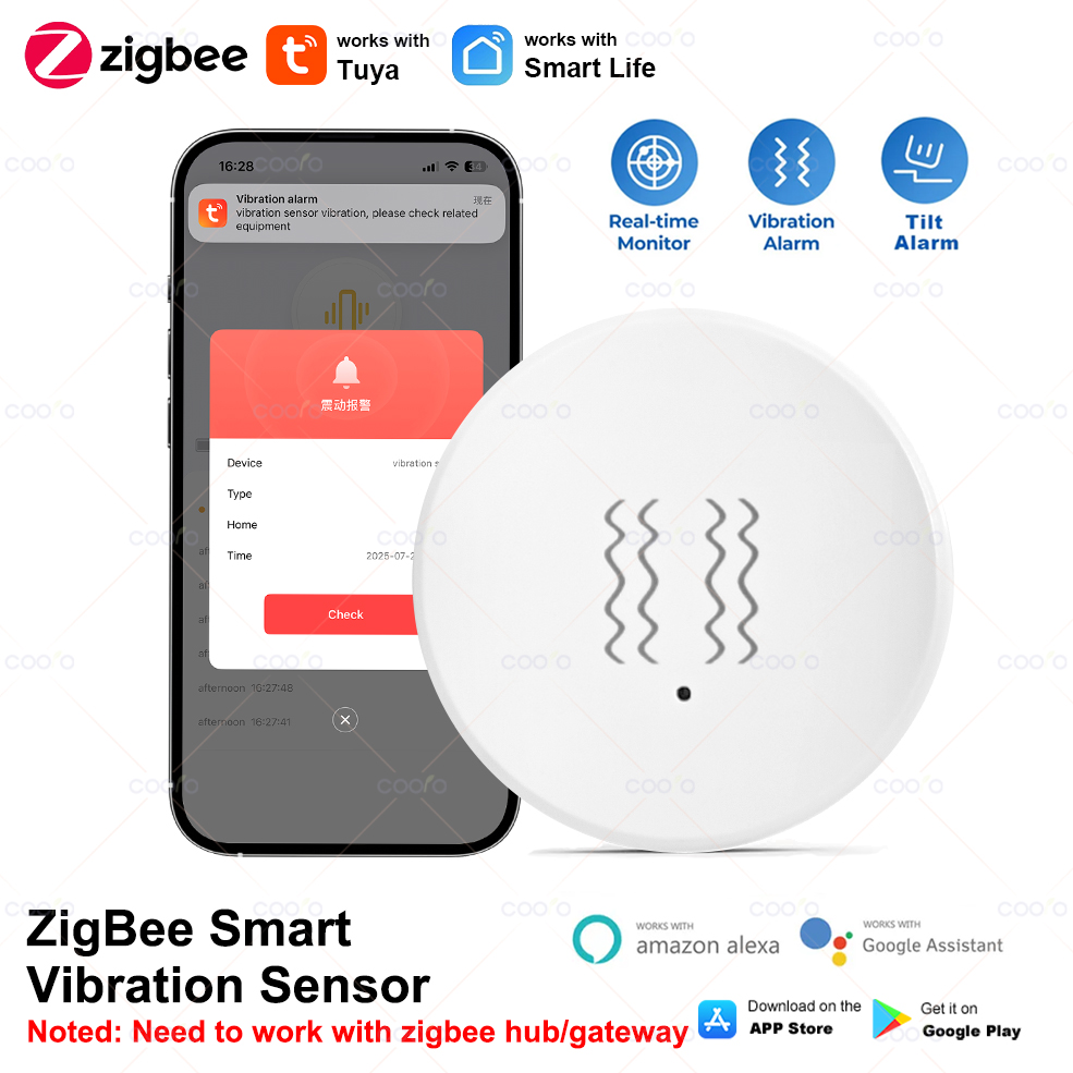 Tuya Zigbee capteur de vibrations intelligent détection d'inclinaison application Smart Life Notification enregistrement d'alarme de choc de mouvement en temps réel