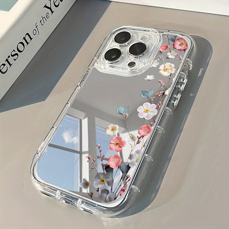 Elegante Cover a Specchio con Motivo Floreale per iPhone 17 Pro Max, Compatibile con iPhone 11 12 13 14 15 16 XS XR X 8 7 Plus, Antiurto
