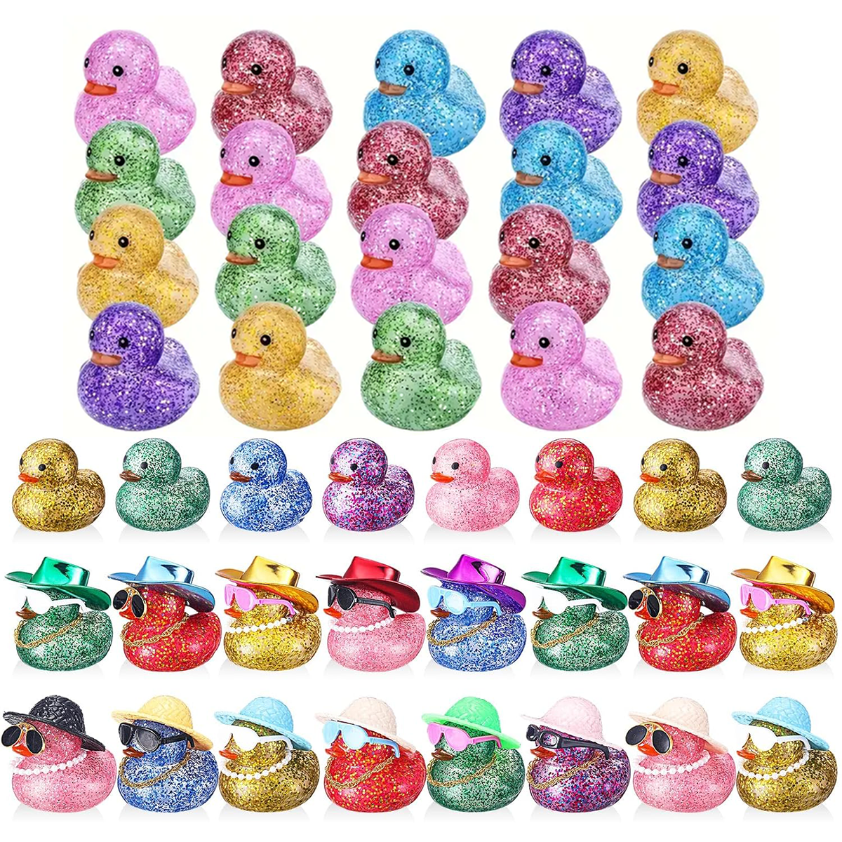 Pato de Goma con Lentejuelas Multicolores, Pato Decorativo para Actividades de Playa en Verano, Pato Brillante para Nadar en Verano