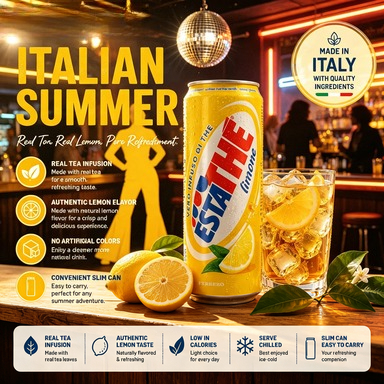 Thé glacé italien premium, délicieuse infusion de pêche. Saveur de fruits naturels purs. Découvrez la joie de l'été à chaque gorgée.