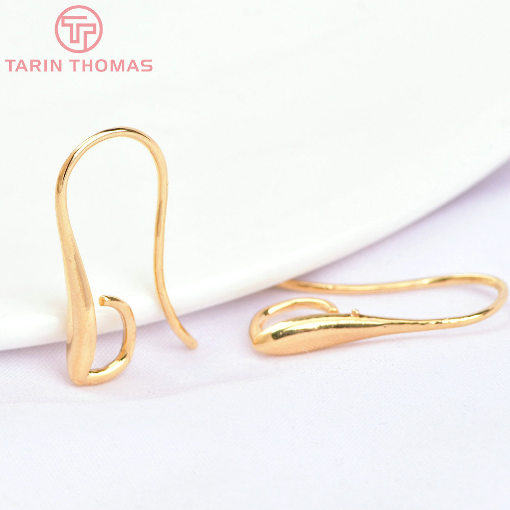 24K Champagne Gold Color Plated Brass Brincos, ganchos, alta qualidade, DIY Jóias Acessórios, grosso, 9x20mm, 12Pcs, 2330