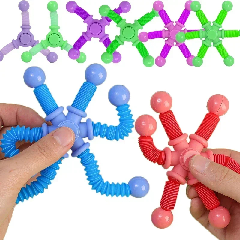 1 pçs fidget spinner brinquedos crianças pop tubo brinquedos sensoriais ventosa jogos de plástico transformável alívio do estresse crianças presentes adultos