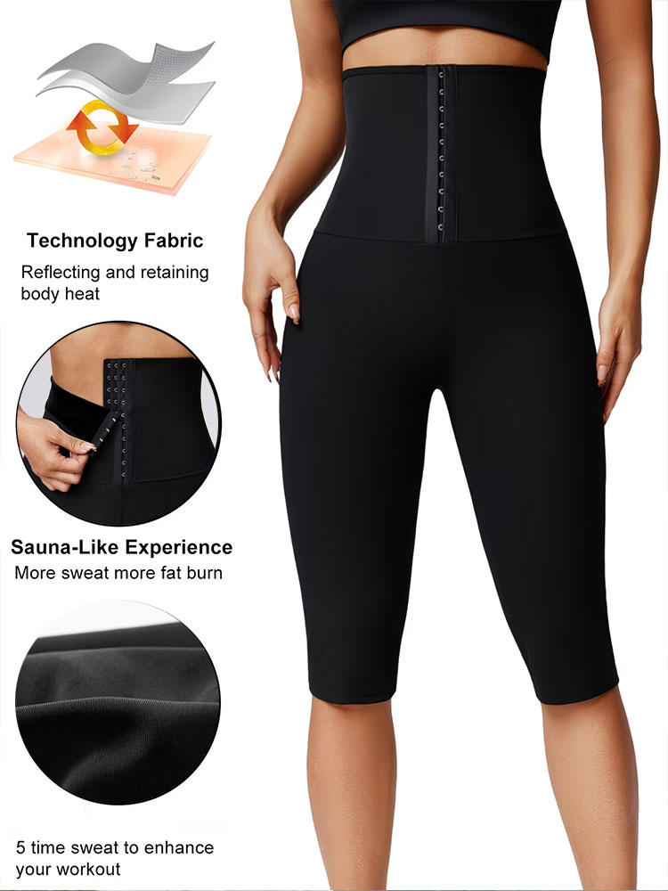 Calças Esportivas 7/8 com Botões e Cinto Modelador, Leggings de Yoga com Controle de Abdômen e Efeito Levanta Bumbum, Calças de Treino para Corrida e Queima de Gordura
