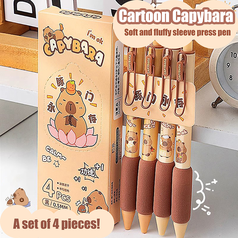 4 pezzi di penne gel Kawaii simpatico cartone animato capibara penna firma penne tascabili portatili penne gel ad asciugatura rapida materiale scolastico di cancelleria