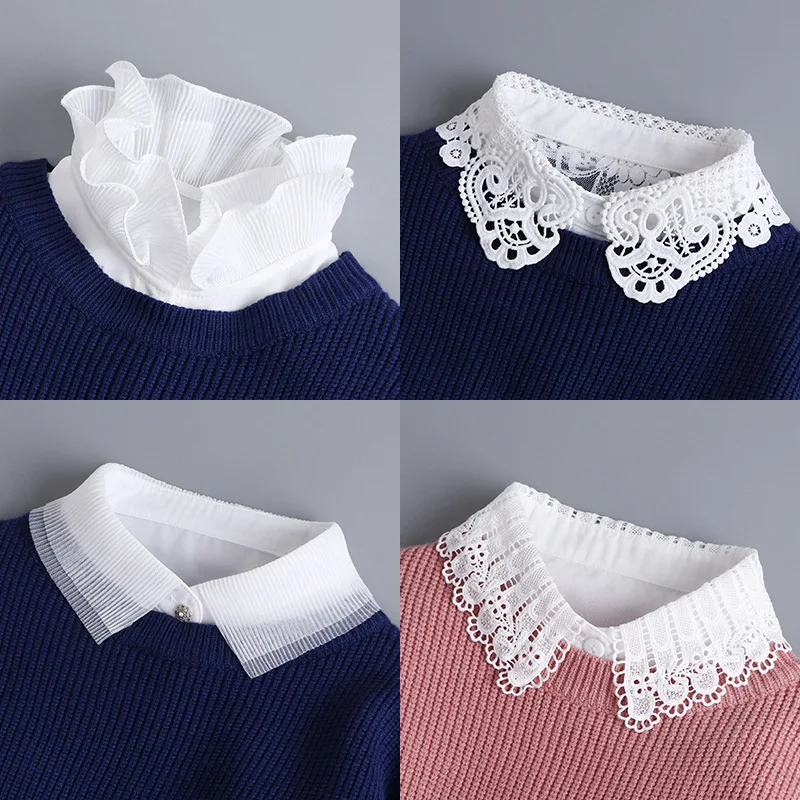 Renda oca chiffon boneca algodão gola falsa blusa camisola destacável camisa colar falso lapela feminino colares superiores decoração