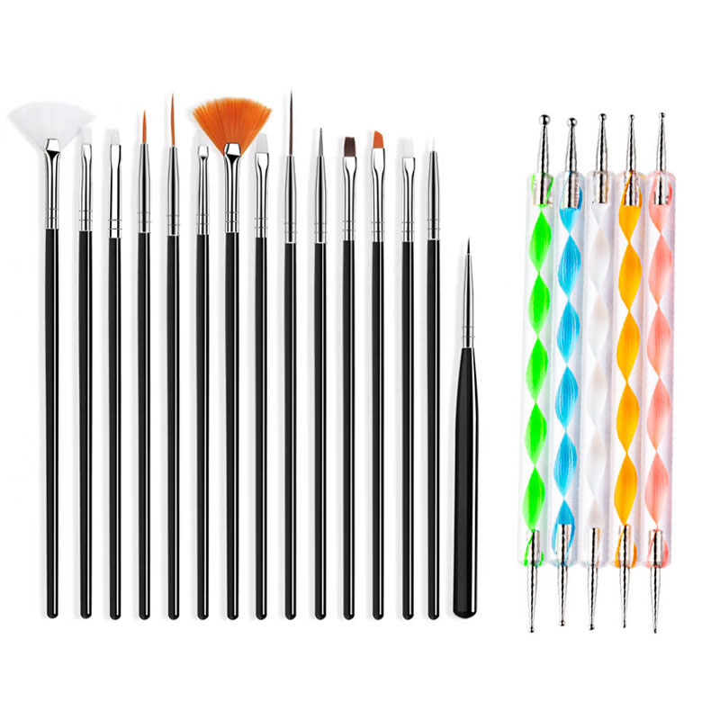 20/15pc Nägel Kunst Pinsel Set Maniküre Flüssigkeit Pulver Carving UV Nagel Gel Polnisch Malerei Stift Nagel Acryl verlängerung Builder Werkzeug