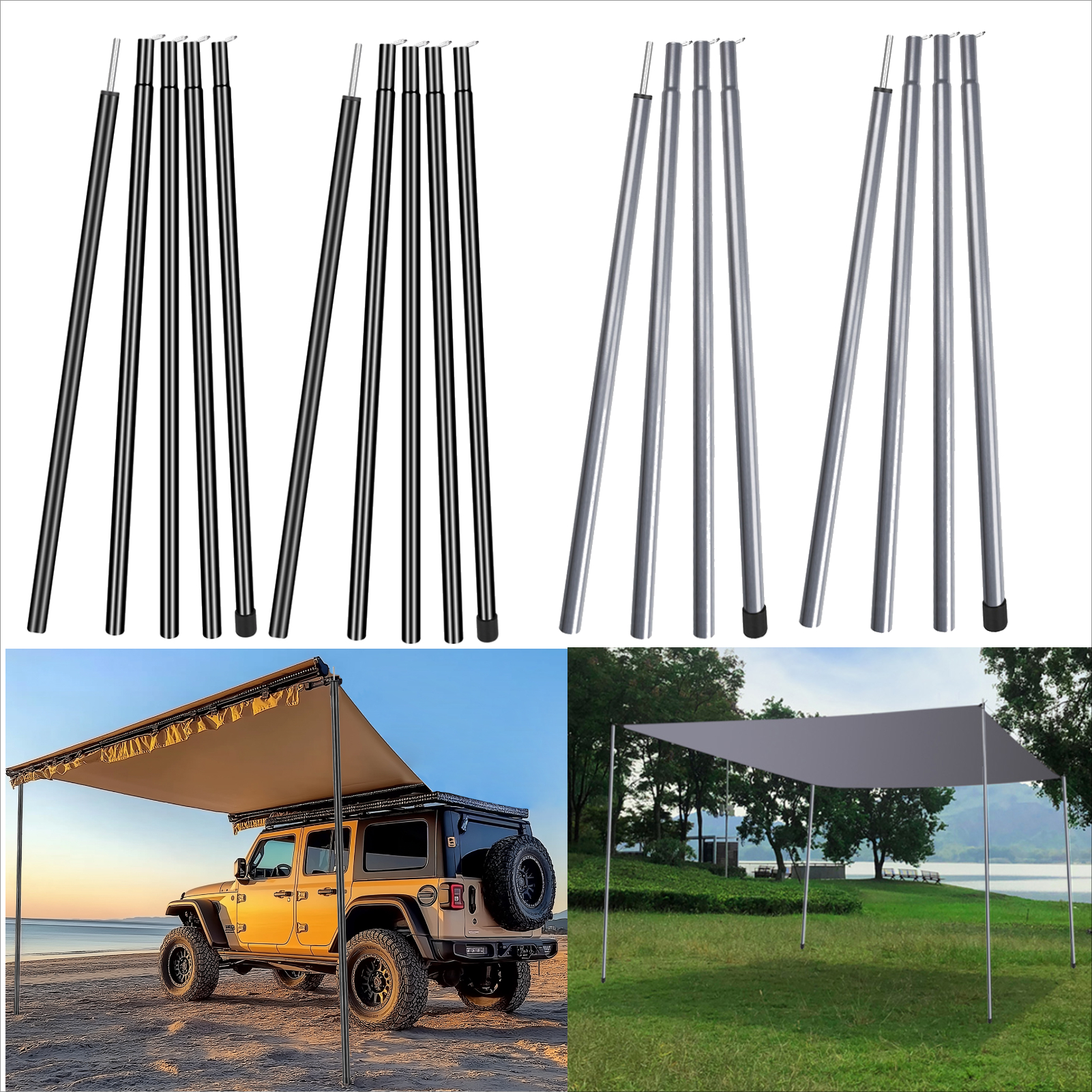 Pali della tenda baldacchino della spiaggia aste d'acciaio della tela cerata per la tenda da sole di campeggio pesca riparo del sole cortile ombra esterna bastone di supporto portatile