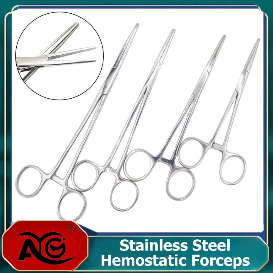 Ag 1 peça pinça hemostática de aço inoxidável pinça cirúrgica ferramenta braçadeiras de travamento hemostático pinça ponta curvada/reta