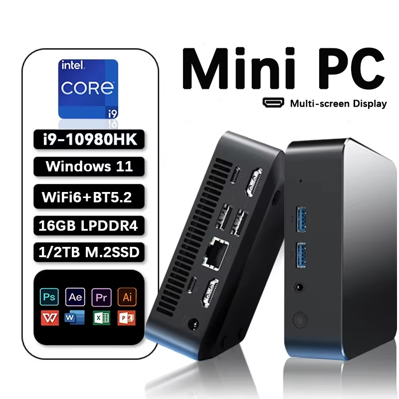 Intel Core i9 10980HK Mini PC Windows 11 16GB RAM 1TB SSD WiFi 6 BT5.2 4K HD Portable Mini Computer for Gaming Office Study