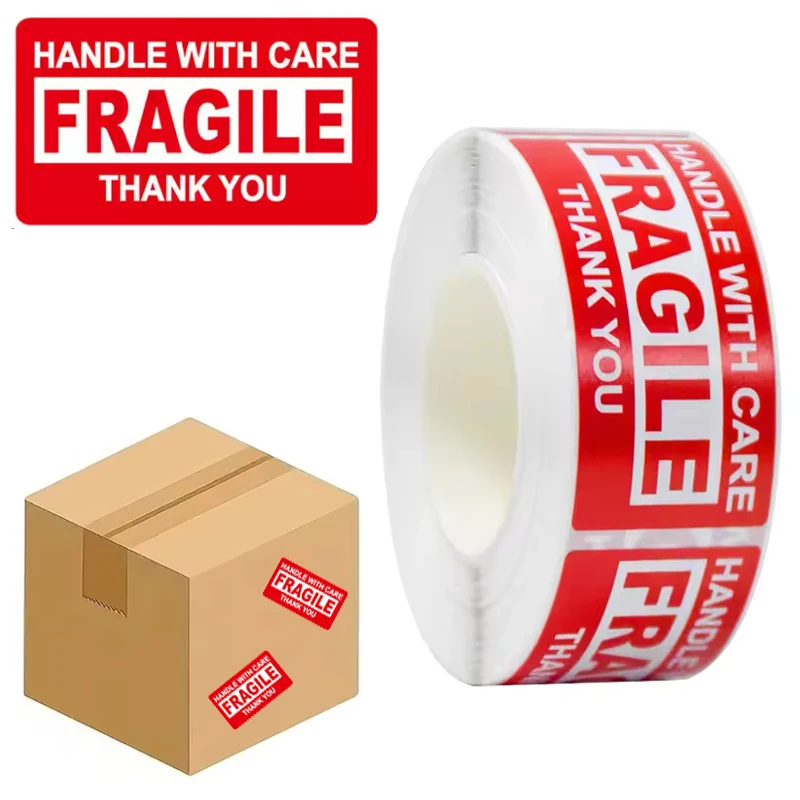 250Paste/Roll Fragile English Warning Label sticker, copper Plate Adhesive Anti-Tamper Fragile ltem Warning Stickers