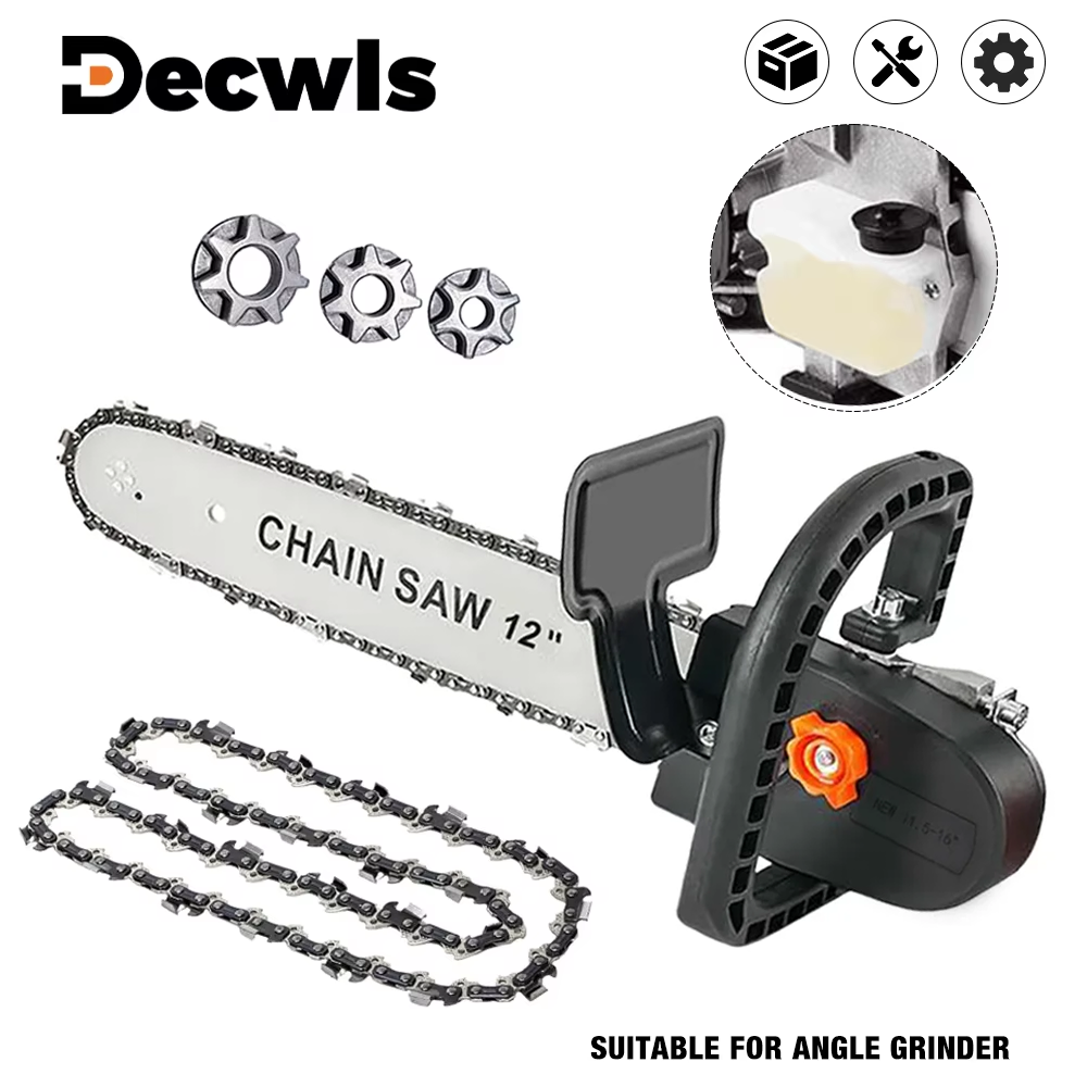Kit DIY de suporte de conversor de motosserra elétrica de 12 polegadas para rebarbadora de 100/115/125/150/180 mm, ferramentas domésticas de marcenaria M10-M14-M16, adaptador de motosserra, ferramentas de registro