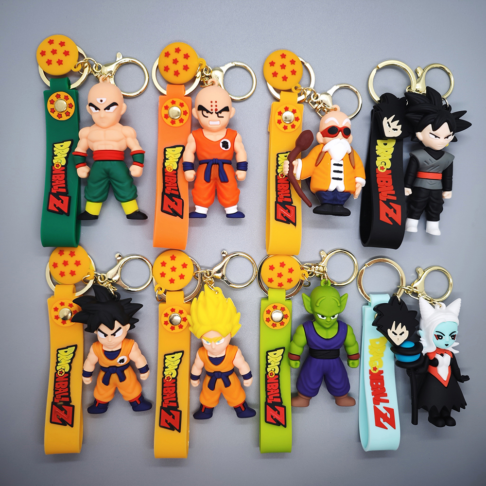 LLavero de Dragon Ball de Anime, joyería de moda, Son Goku, Vegeta Piccolo, bola de cristal, figuras de acción de resina, llavero de PVC, colgante de bolsa