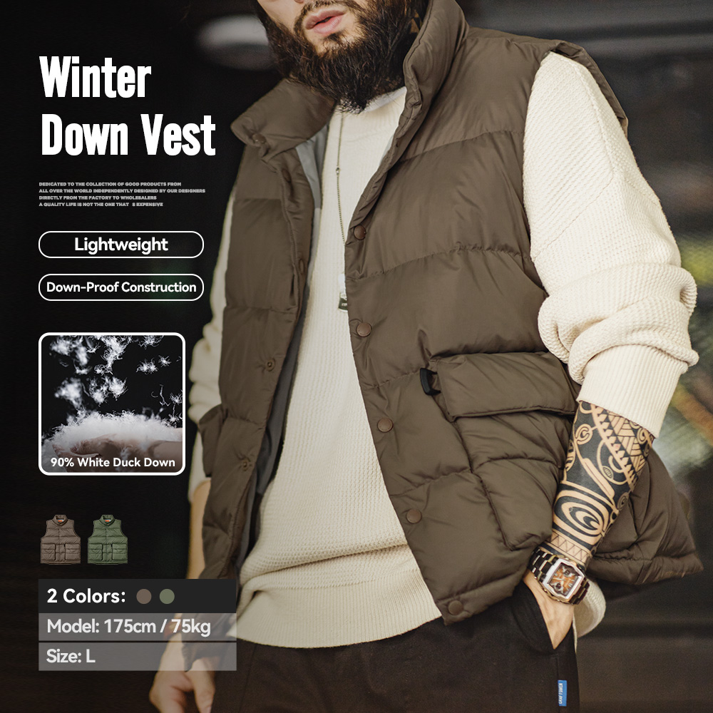 Maden Heren Herfst en Winter Donsvest Witte Eendendons Vulling Verdikte Warme Opstaande Bovenkleding Vesten Grote Dubbele Zijzak