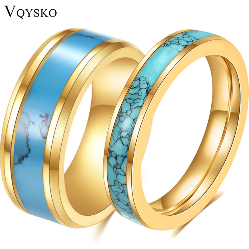VQYSKO Anillo de acero inoxidable con banda turquesa para hombre y mujer, anillo de boda, anillo caribeño, anillo turquesa para hombre, anillo de aniversario