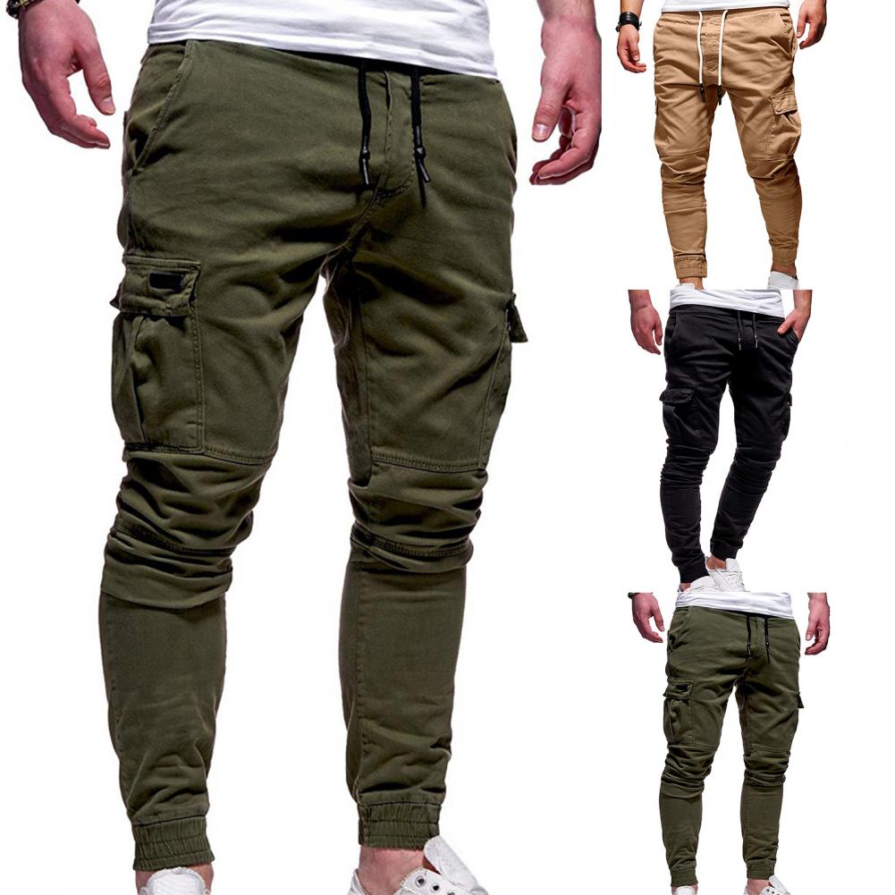 Pantalones de moda Pantalones Hombres Pantalones Color sólido Color sólido Multi bolsillos Pantalones Slim