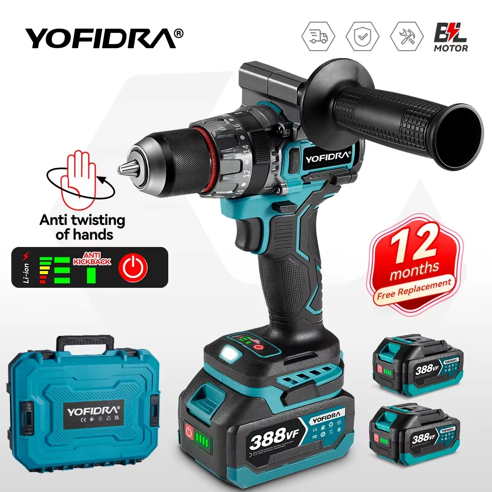 YOFIDRA 700 Нм 13 мм Бесщеточная электрическая дрель-отвертка 20 + 3 крутящего момента Беспроводной электроинструмент для разбивания льда для аккумуляторного штифта Makita