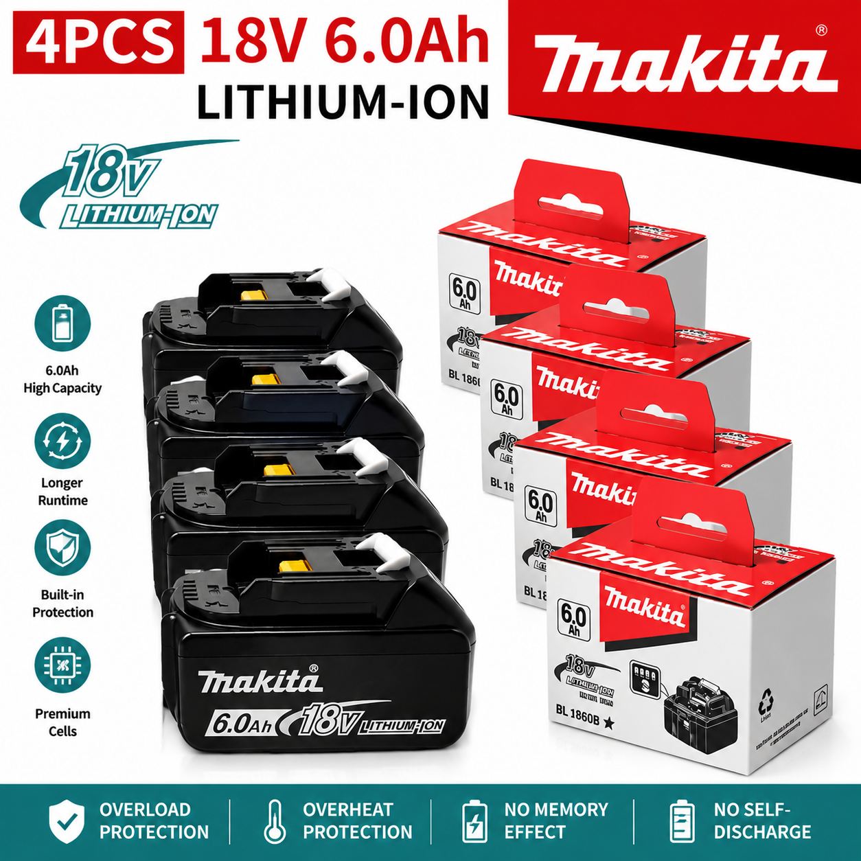 Bateria 18V 6.0Ah Compatível com Makita BL1860B BL1840 BL1850B BL1850 BL1860 DDF487 LXT |   Entrega na UE em 3-7 Dias
