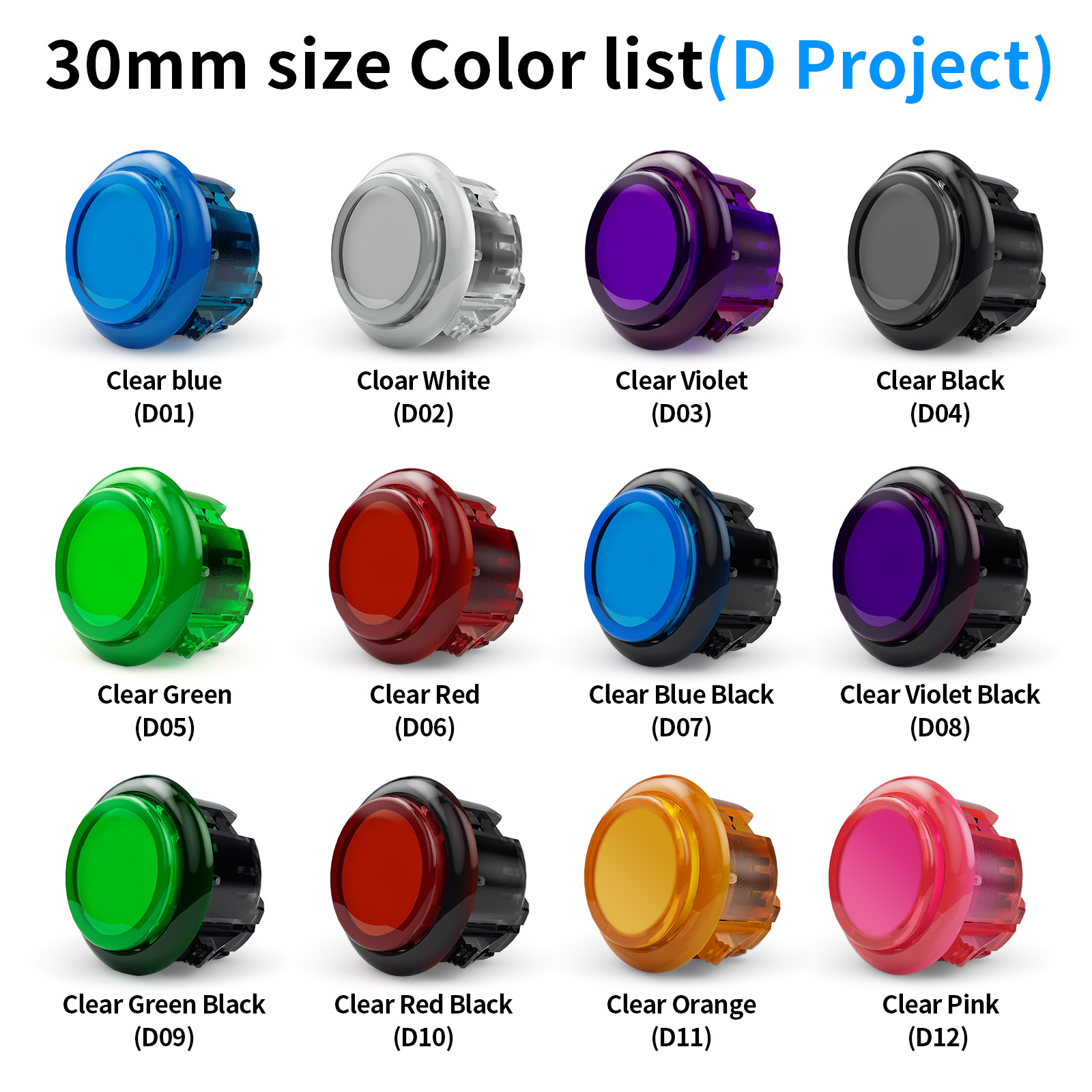 Qanba Gravity KS Arbres mécaniques Bouton-poussoir silencieux 24 mm/30 mm Bouton d'arcade encliquetable (en boîte)