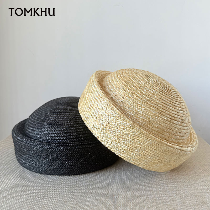 100% chapéu de palha natural para mulheres boné coreano designer verão chapéu de marinheiro praia marrom balck boina chapéu de sol praia bonnet enfant