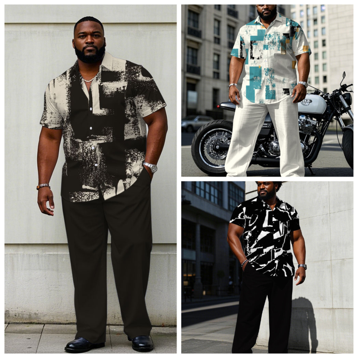 Completo Estivo da Uomo S-9XL con Stampa Graffiti Astratta, Camicia e Pantaloni, Set Casual 2 Pezzi Multi-Design