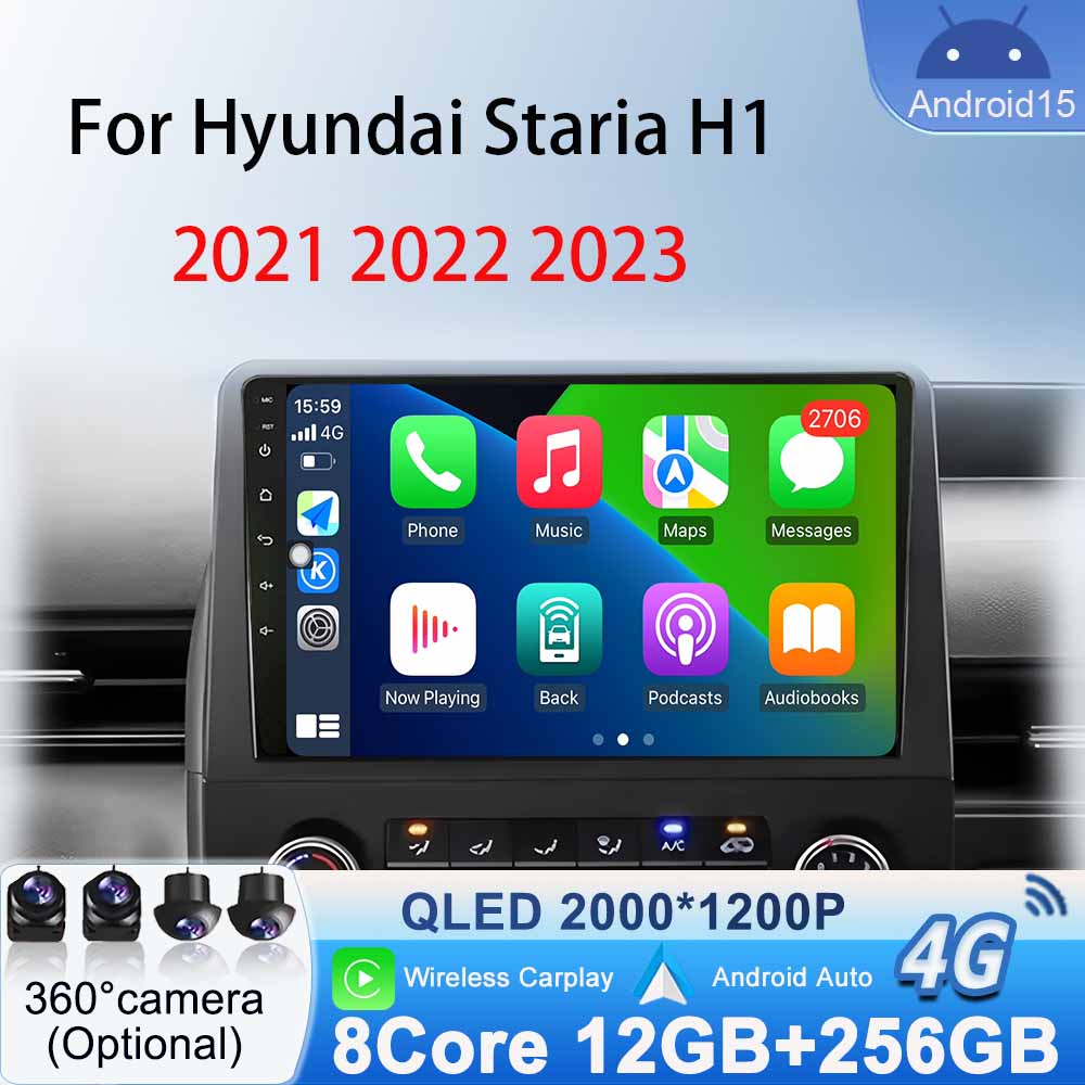 WIFI стерео для Hyundai Staria H1 2021-2023 Автомобильный радиоприемник Android 15 Мультимедийный плеер Навигация GPS Беспроводной Carplay Android Auto
