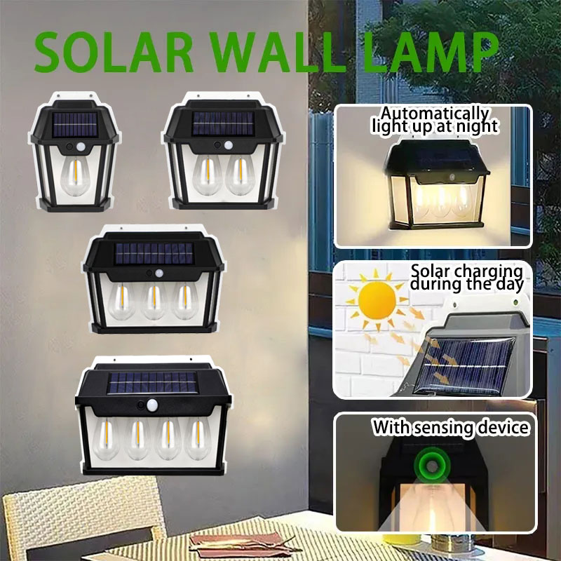 Lampu Tungsten LED tenaga surya, lampu dinding tenaga surya induksi tubuh manusia, lampu filamen darurat untuk rumah, taman, halaman, Jalan