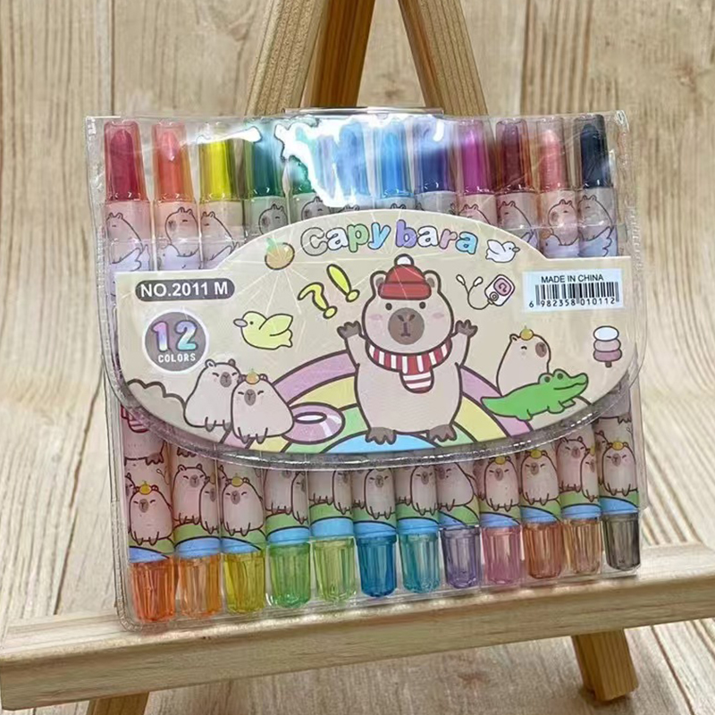 12Pcs/set Capybara Cartoon Non-Toxic Crayon Oil Painting Stick Student Pastel Pencils for Drawing Colored Pencils birthday gift