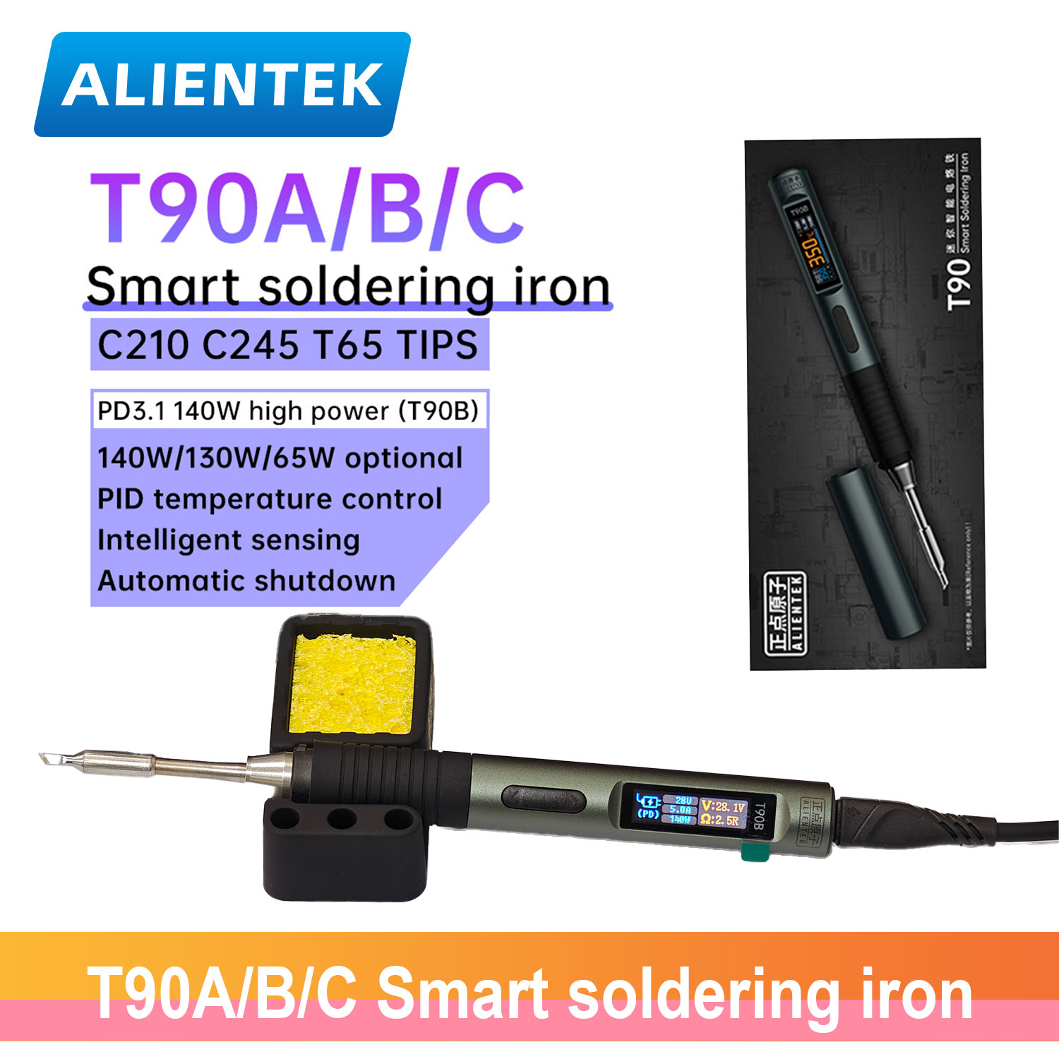 Паяльник ALIENTEK T90 PD3.1 140 Вт с регулируемой температурой 80–450 ℃   Комплект прецизионного сварочного припоя T245 T210, сварочный инструмент
