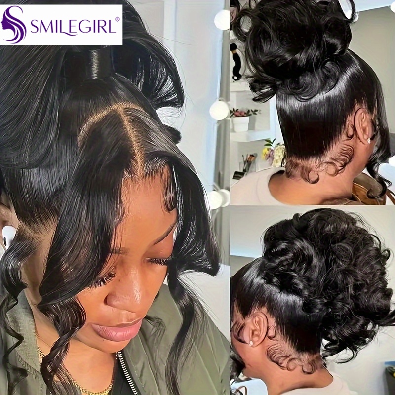 Peruca de Cabelo Humano Brasileiro 360 com Ondas Corporais, Peruca Frontal Completa HD Transparente, Pré-Alongada, Cor Natural, 220% de Densidade com Baby Hair para Mulheres Negras, Aparência Natural