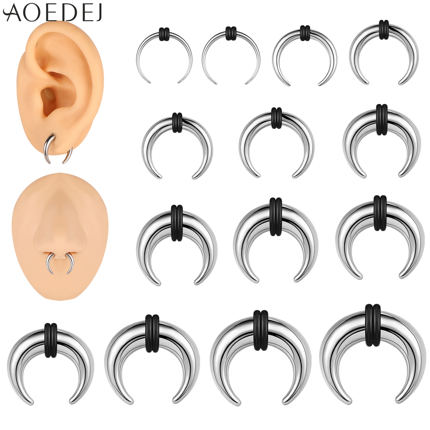 AOEDEJ, 1 pieza, anillo de nariz Punk de acero inoxidable, 8-25mm, forma de herradura, anillos para tabique, pendientes para nariz, joyería para Piercing corporal para hombres